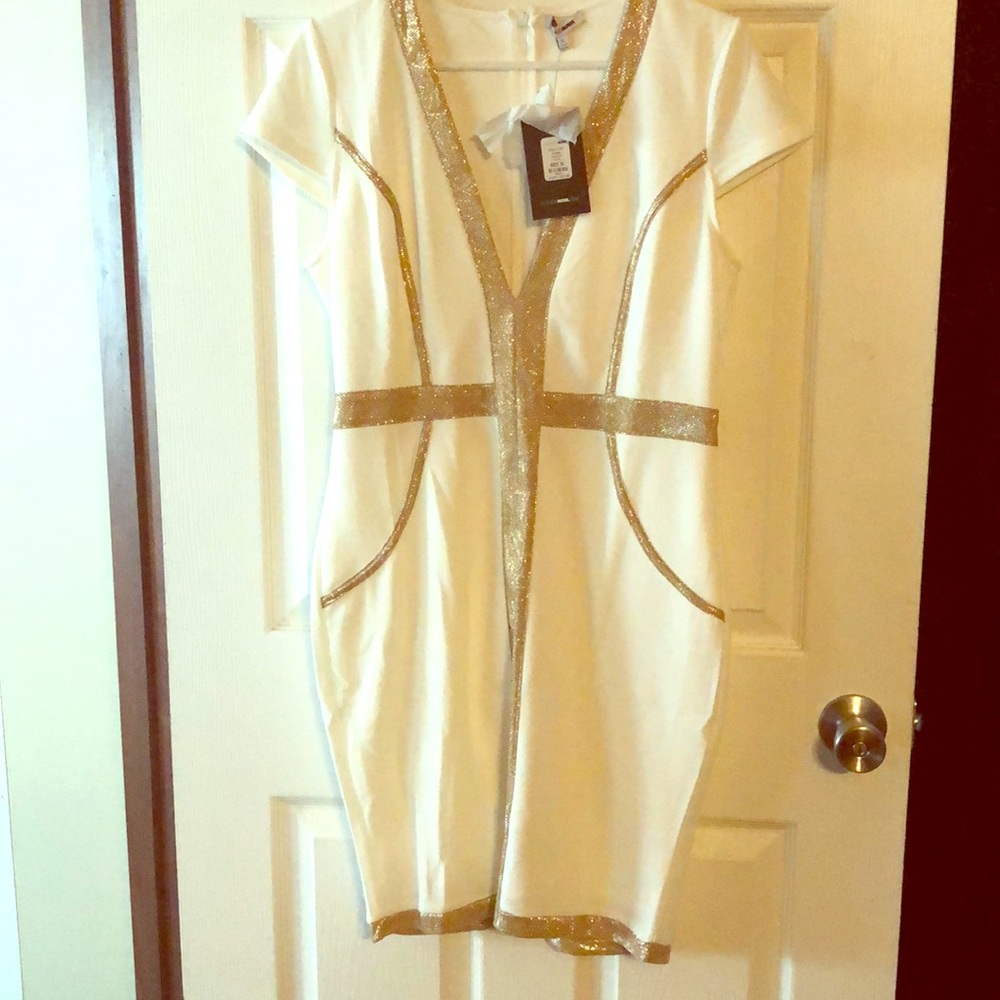 White with gold dress